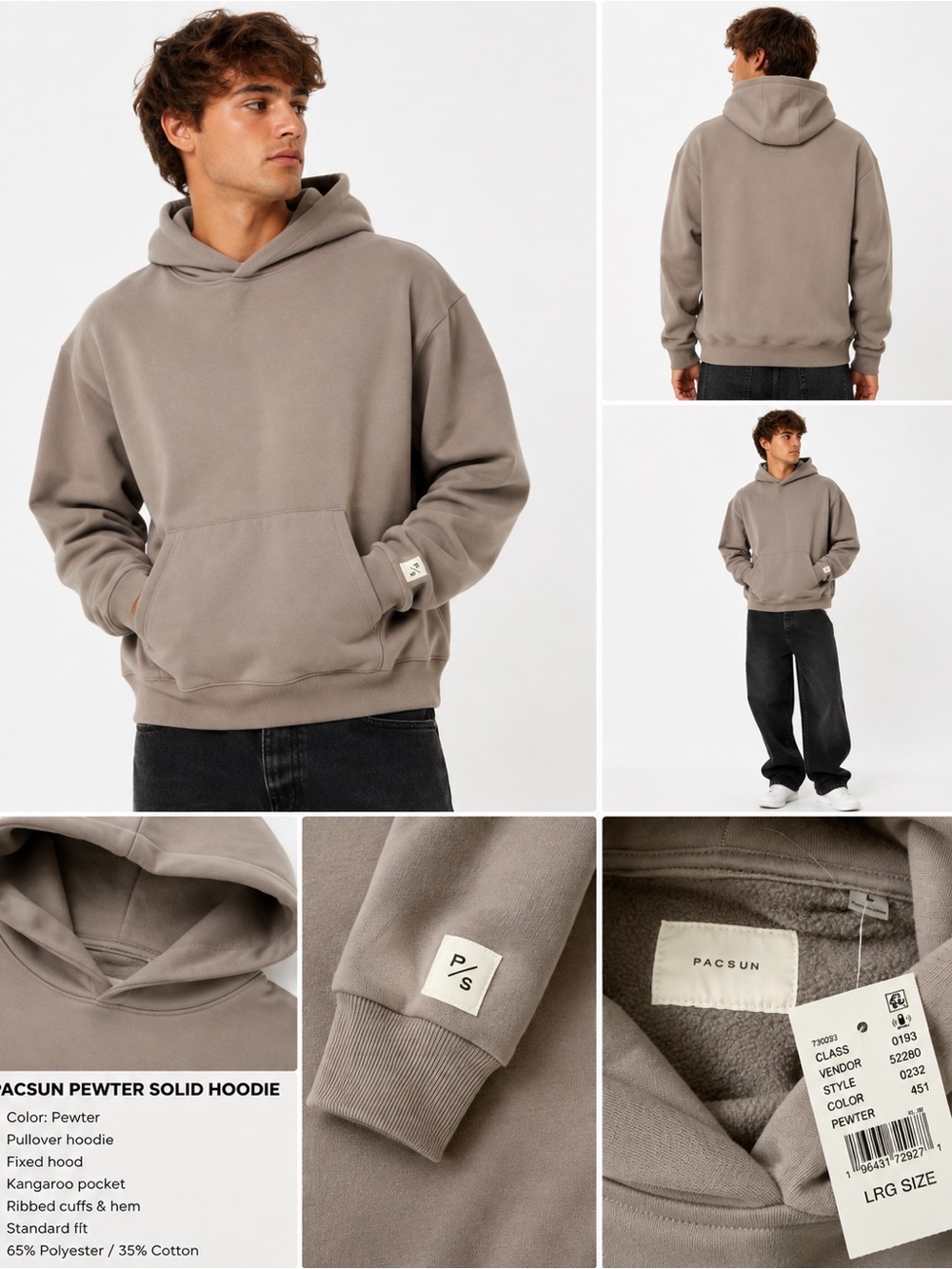 PacSun Pewter Men's Pullover Hoodie